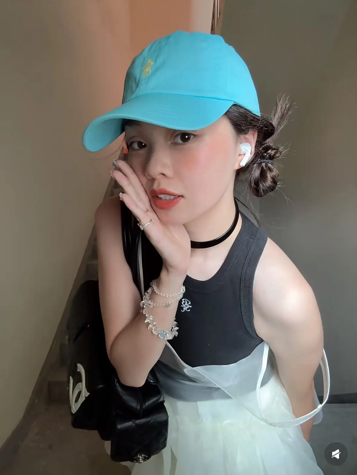 Baseball Cap Ice Blue Contrast Logo Detail 1