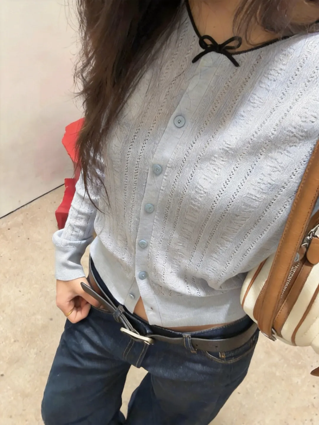 Cashmere Blend Knit Cardigan Light Blue Detail 3