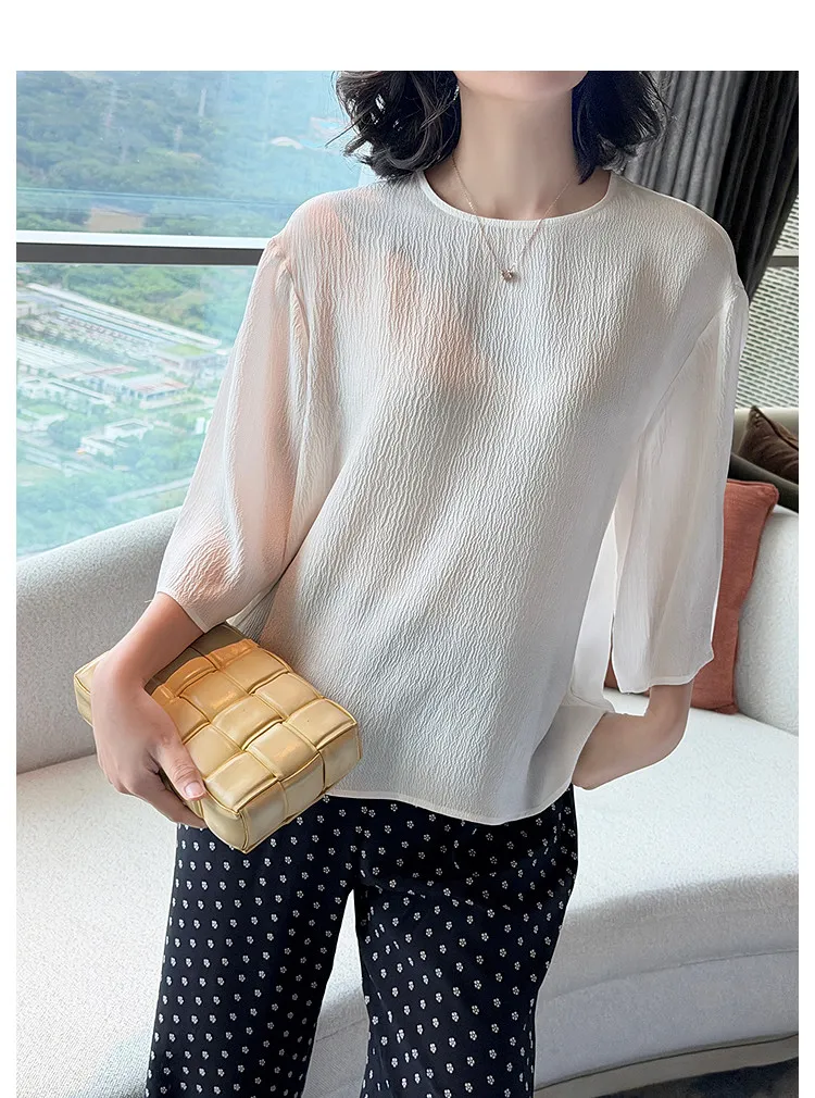 Wholesale Crepe Silk Textured Blouse 100% Mulberry Silk