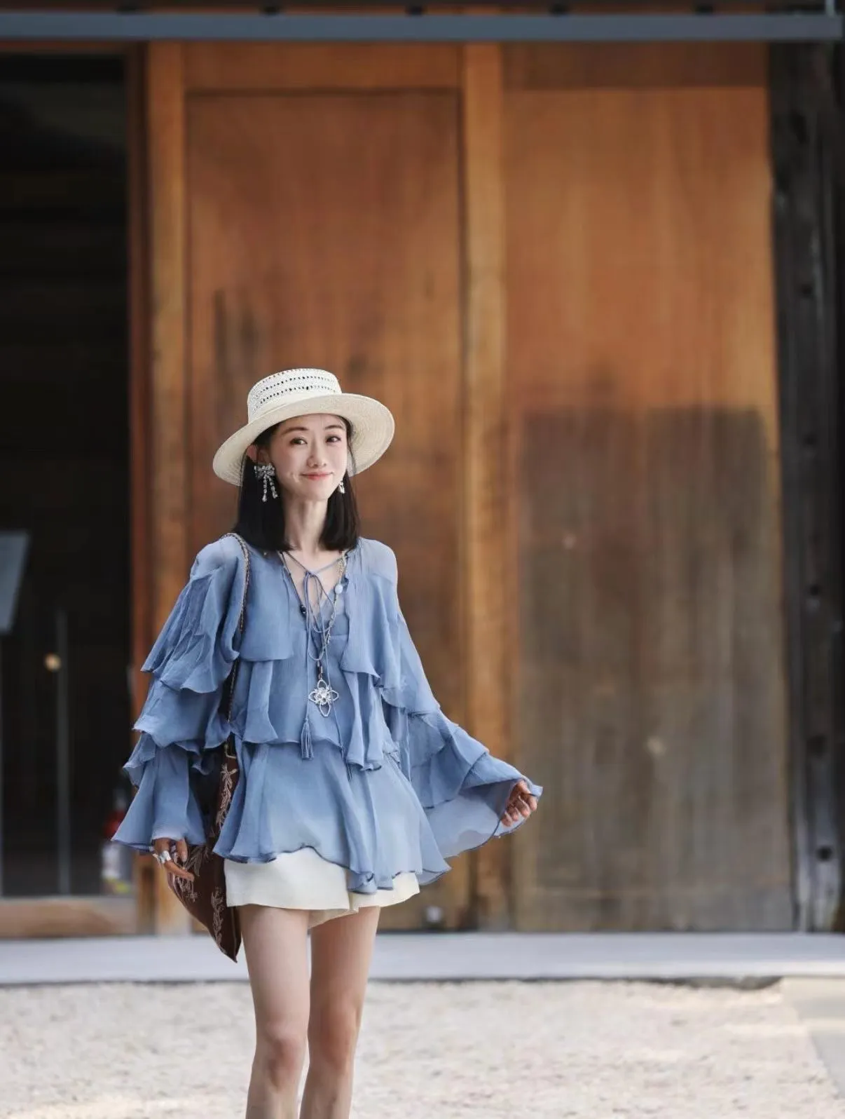 Wholesale Layered Silk Top Flowy Cake Design Mulberry