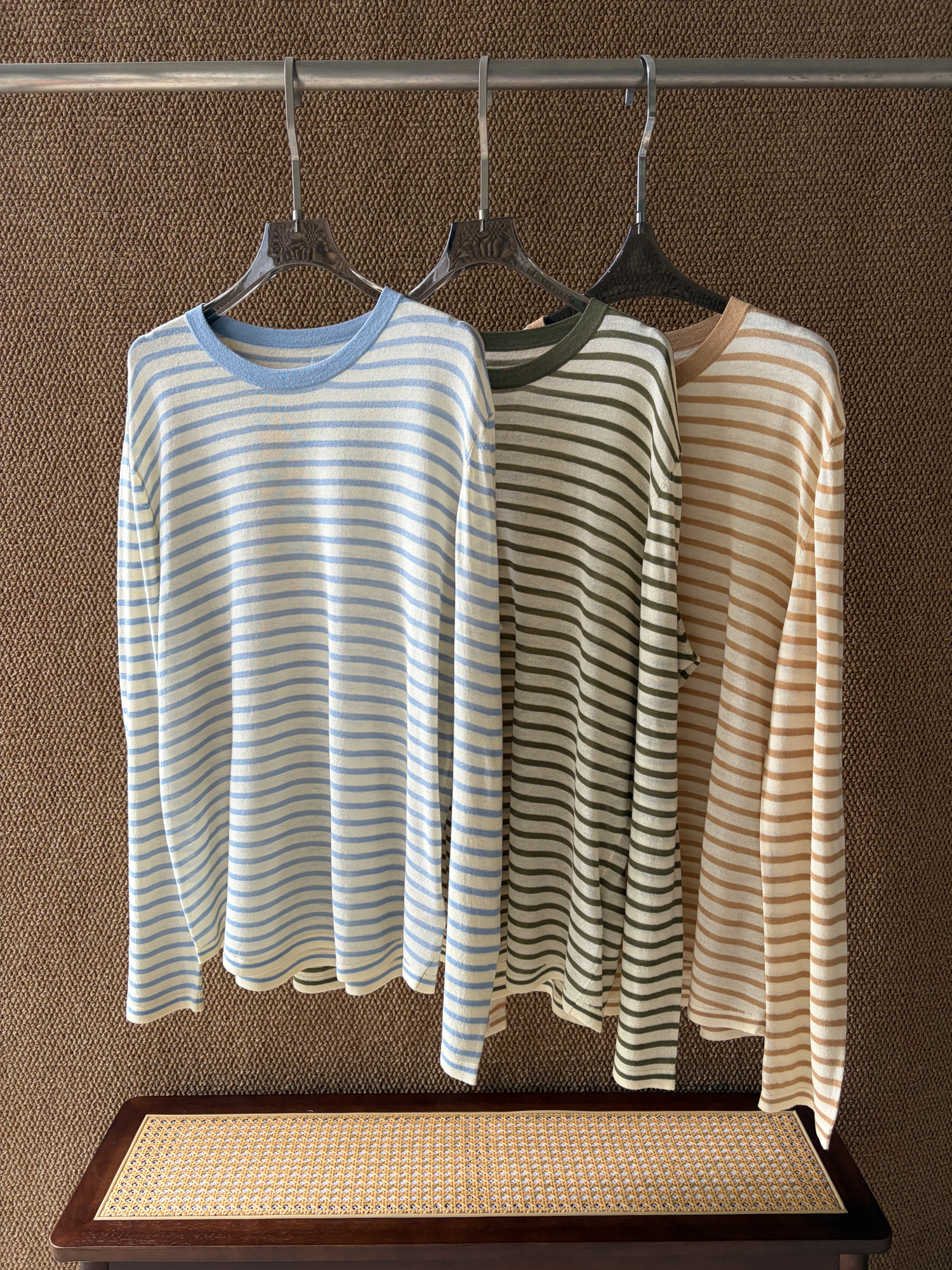 Wholesale Linen-Cotton Cardigan | Striped Open Front Oversized Knit