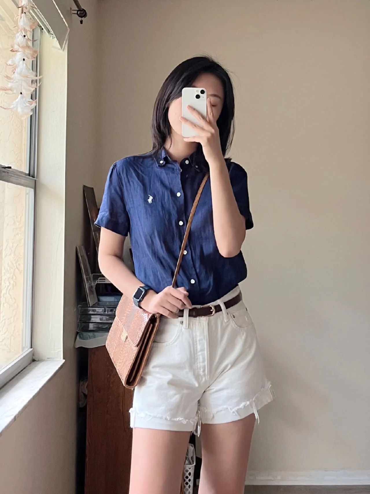Linen Shirt Embroidered Pony Short Sleeve Detail 1