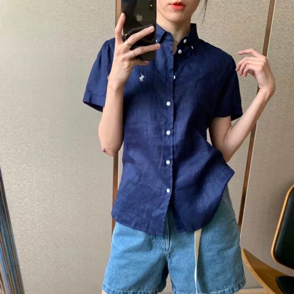 Linen Shirt Embroidered Pony Short Sleeve Detail 3