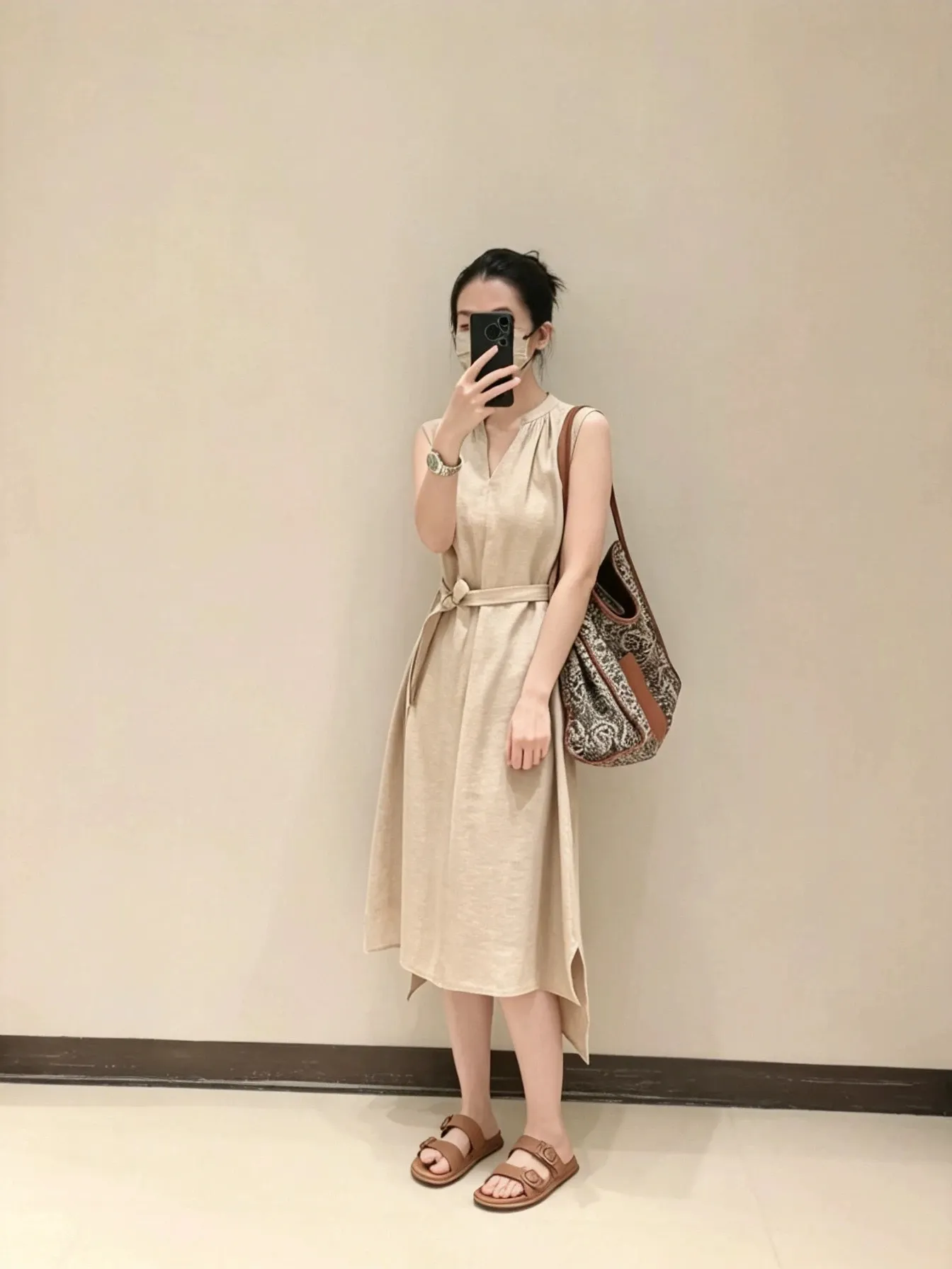 Linen Sleeveless Dress Asymmetric Hem Detail 3