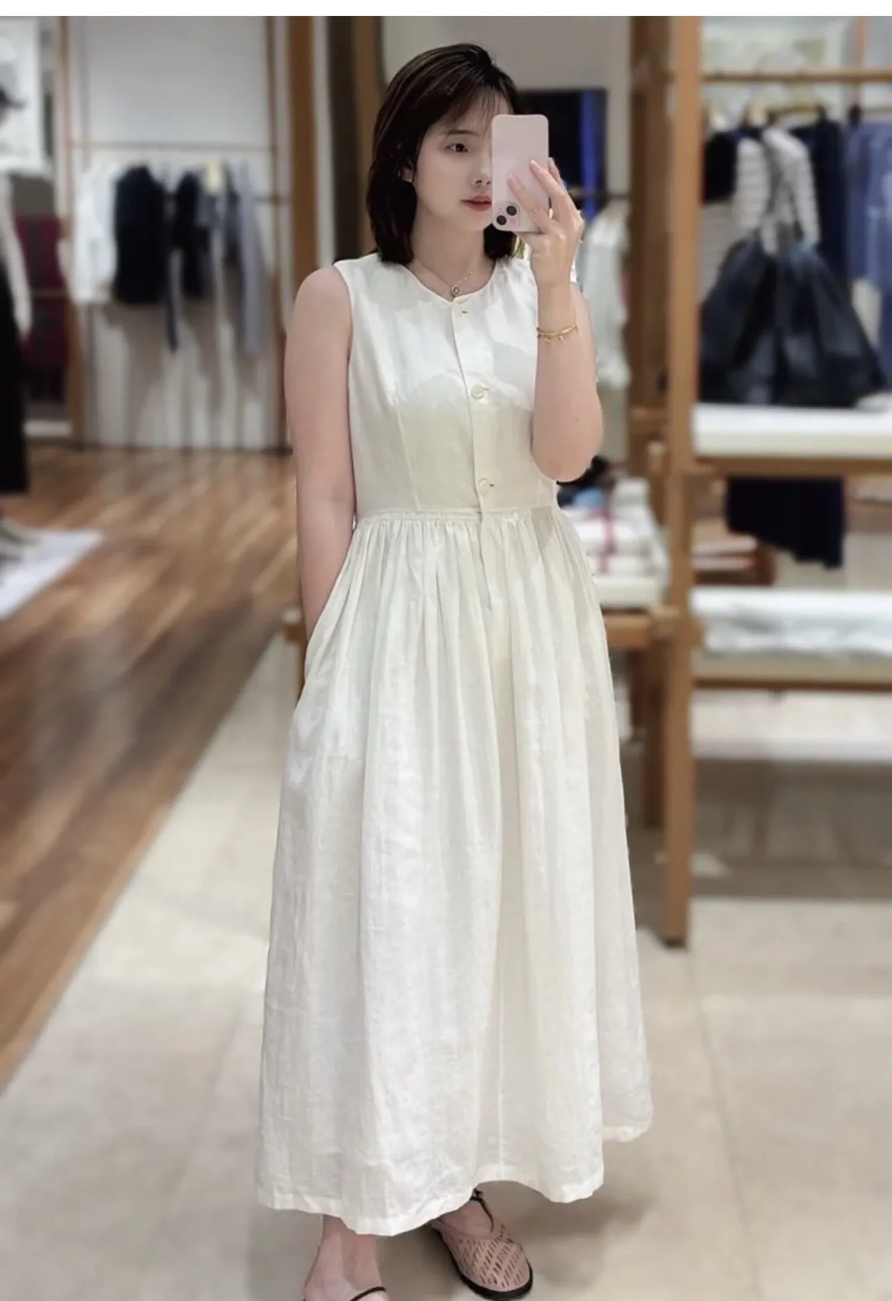 Wholesale Linen Sleeveless Dress Minimalist Beige Fine