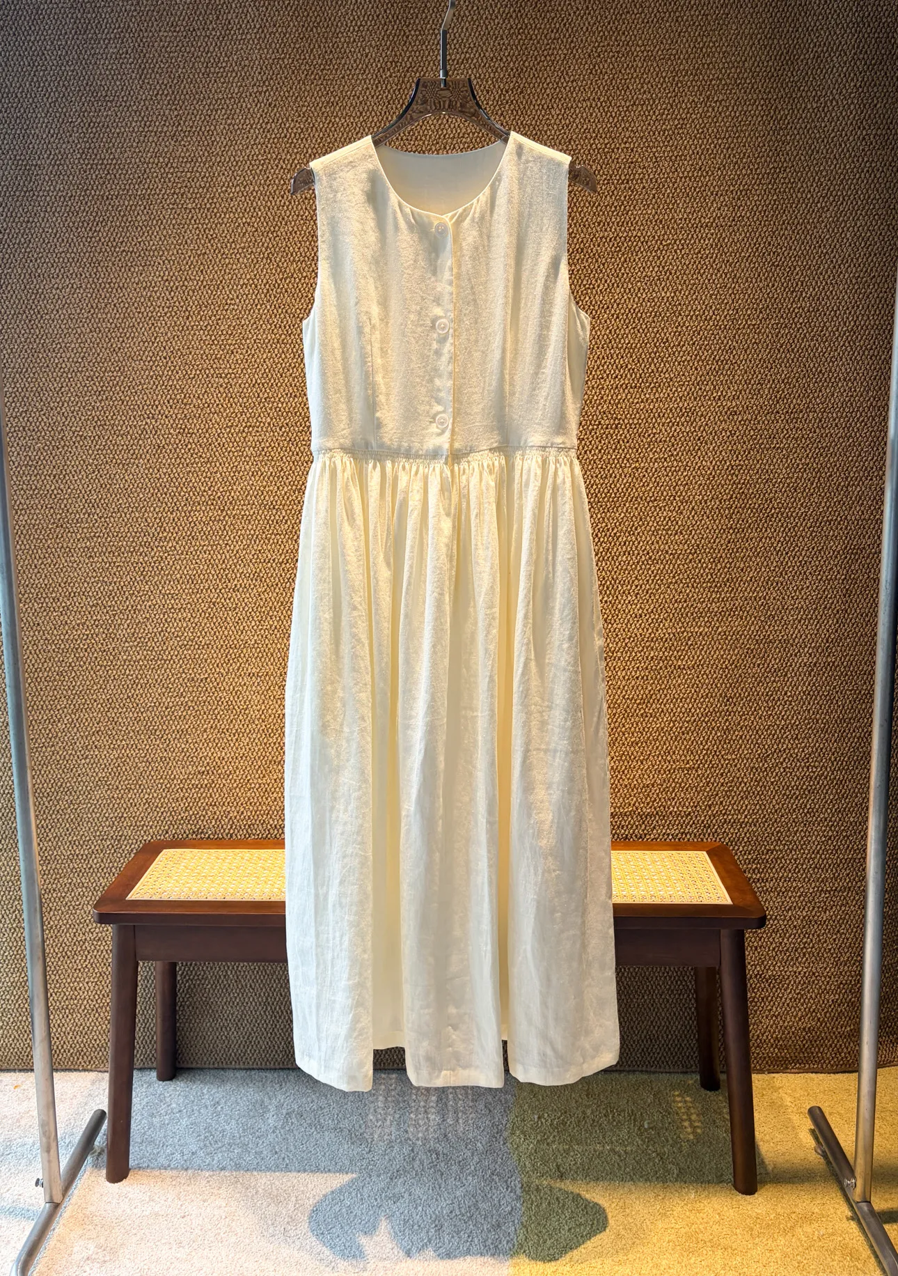 Linen Sleeveless Dress Minimalist Beige Detail 2