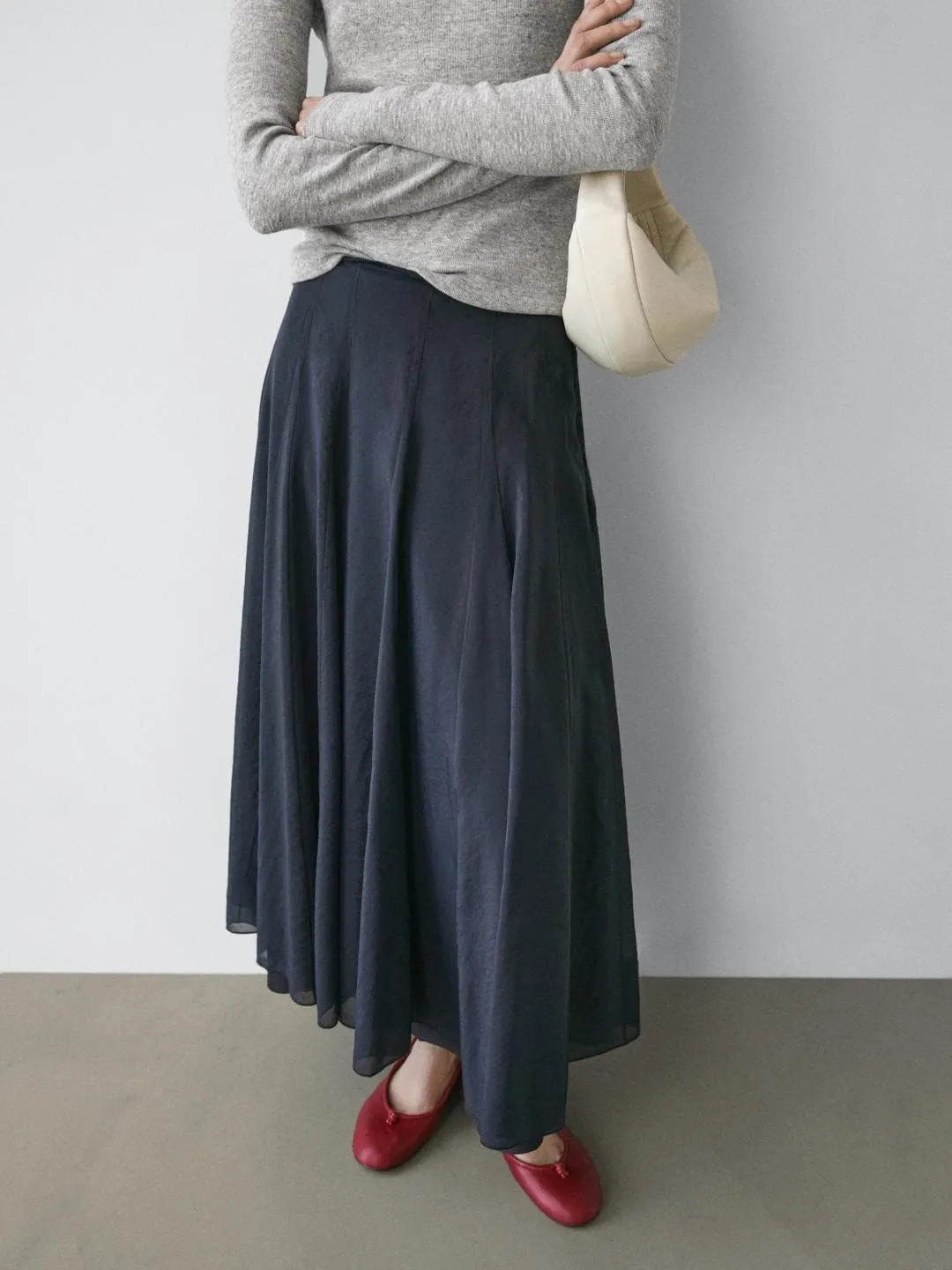 Wholesale Premium Tencel Skirt Navy A-Line Slimming