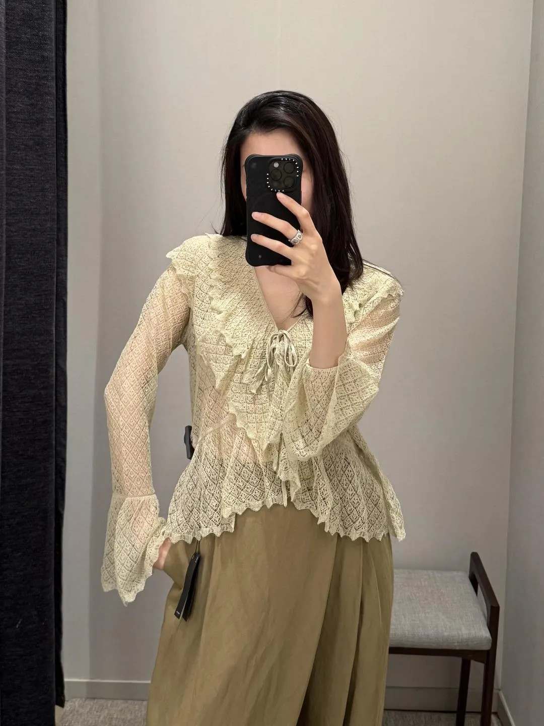 Wholesale Linen Lyocell Peplum Lace Cardigan Cover-Up