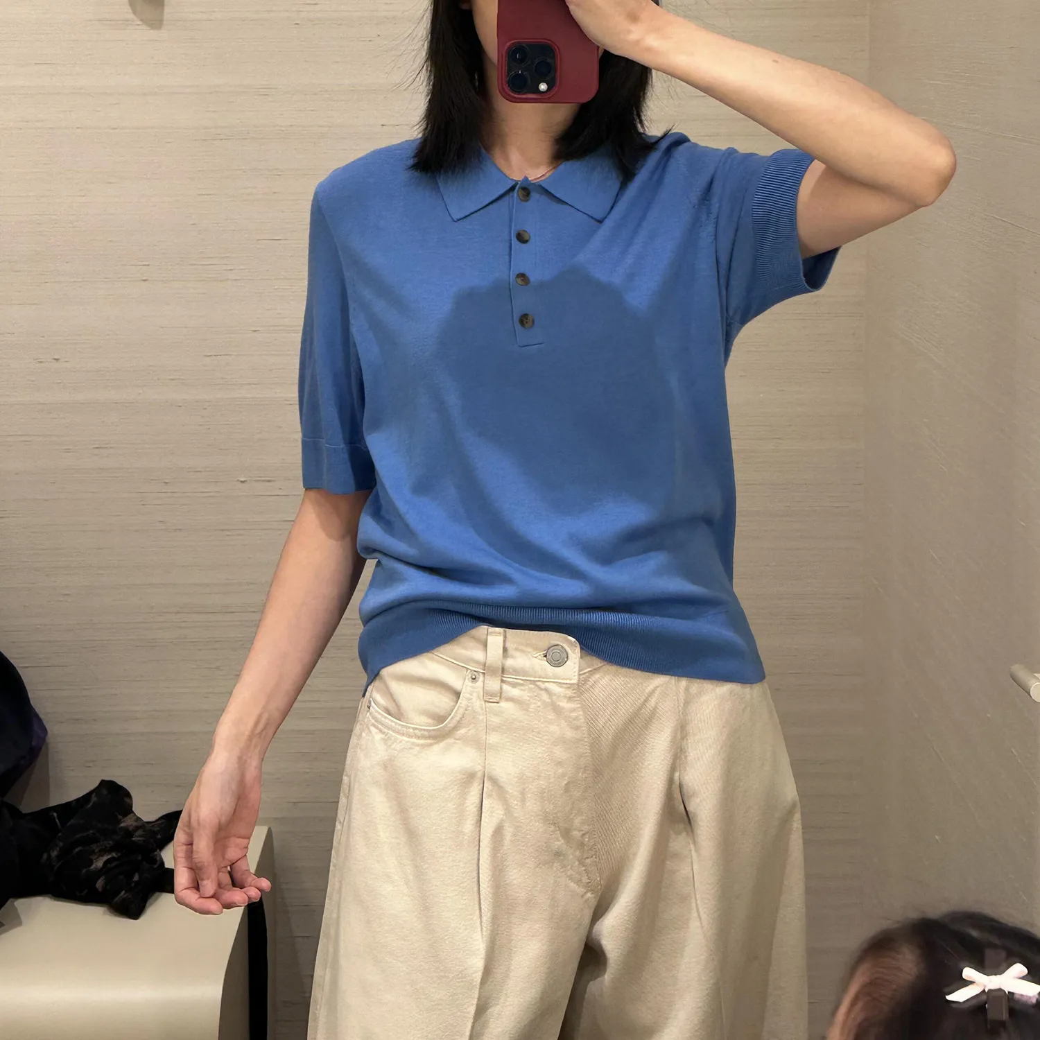 Wholesale Collared Polo Knit Top Wool Lyocell Blend