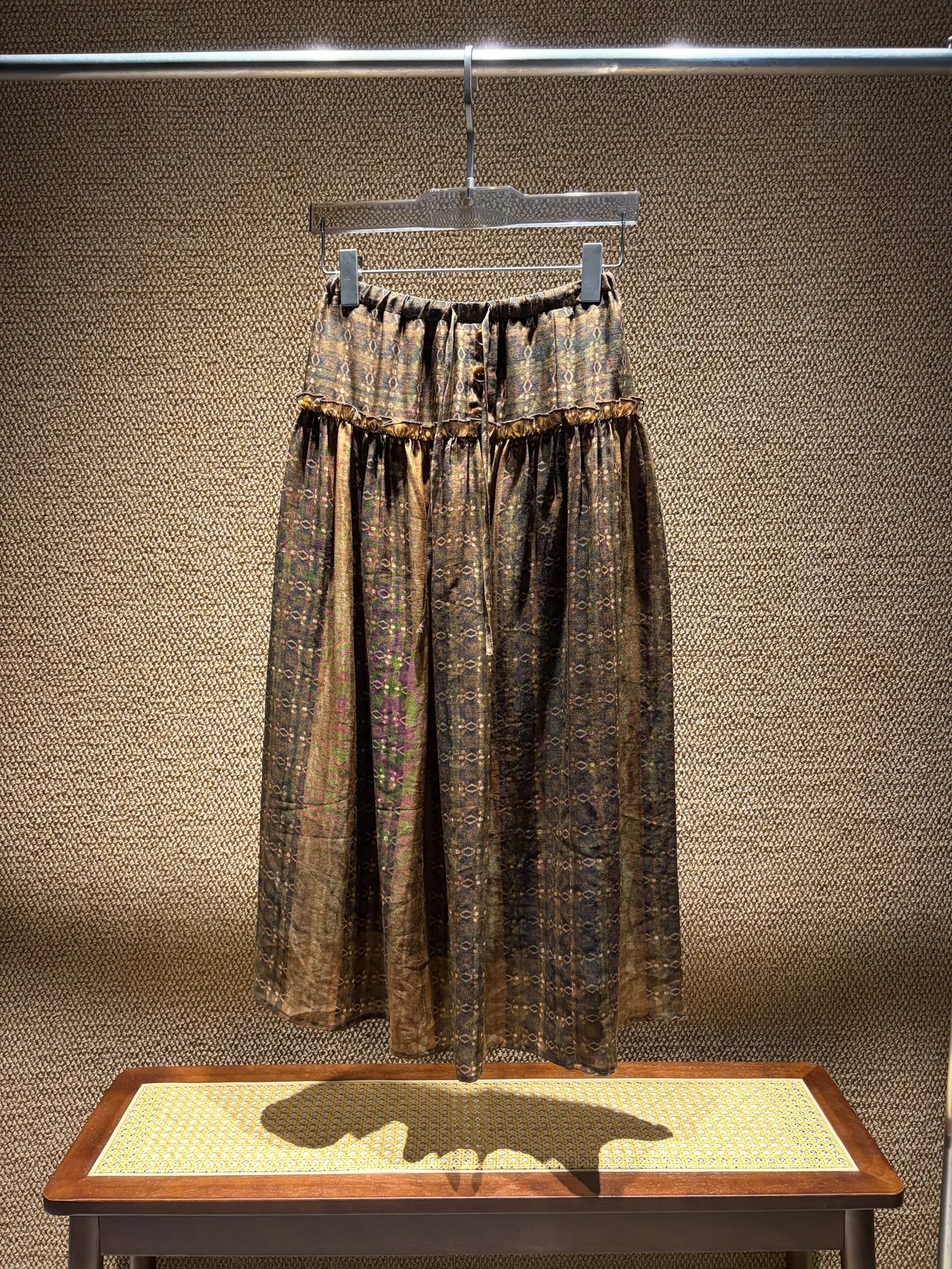 Wholesale Ethnic Print Ramie Skirt Drawstring Waist