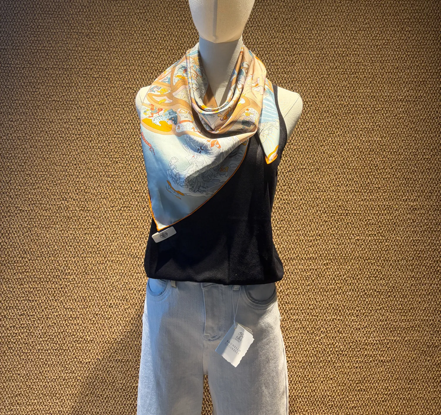 Silk Twill Square Scarf Equestrian Theme Detail 2