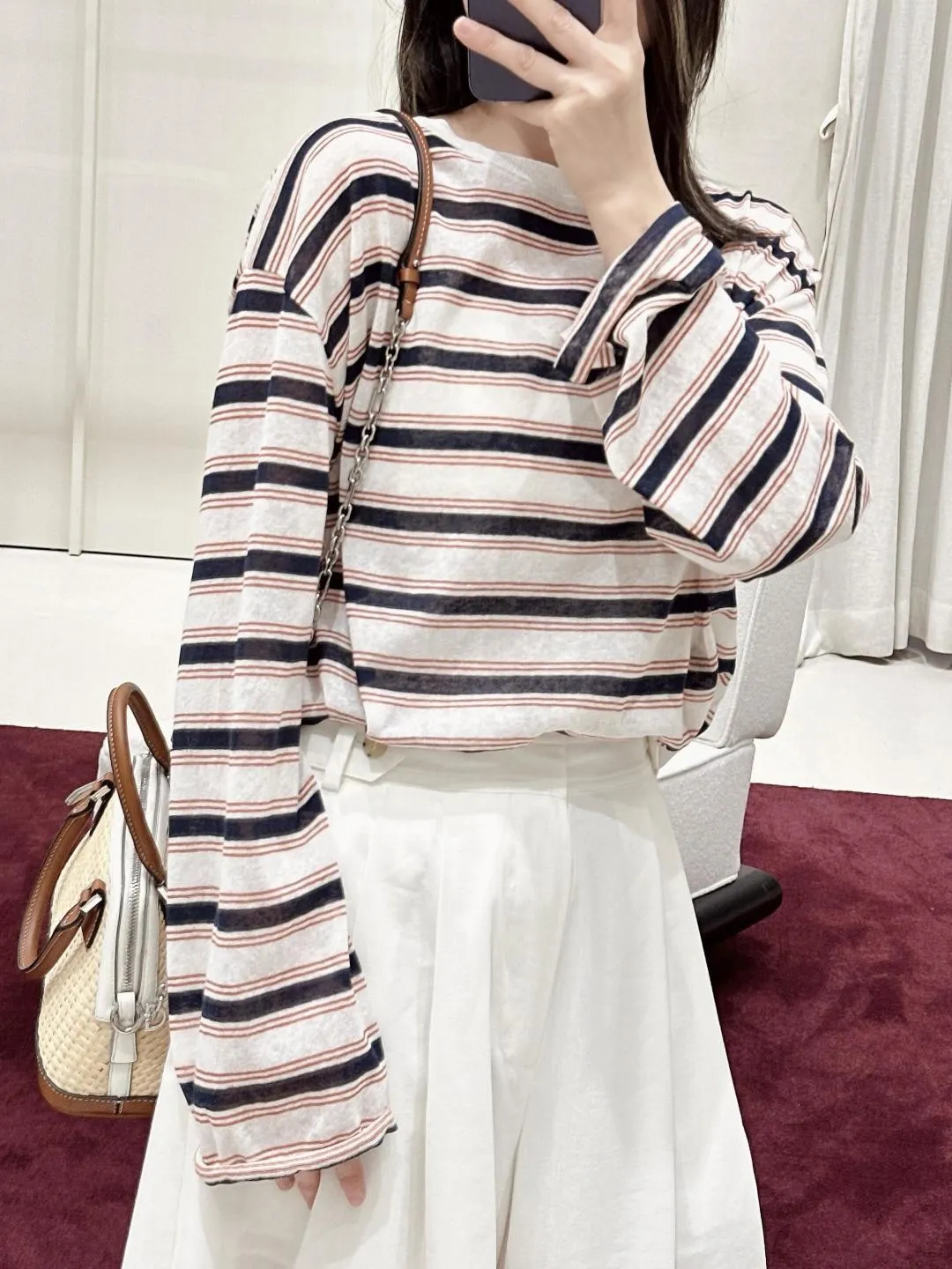 Wholesale Linen Blend Striped Knit Top Drawstring Hem