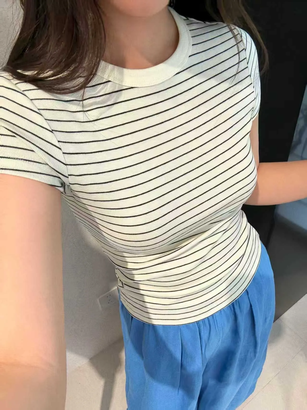Wholesale Silk Wool Acetate Striped Tee Slimming Magic