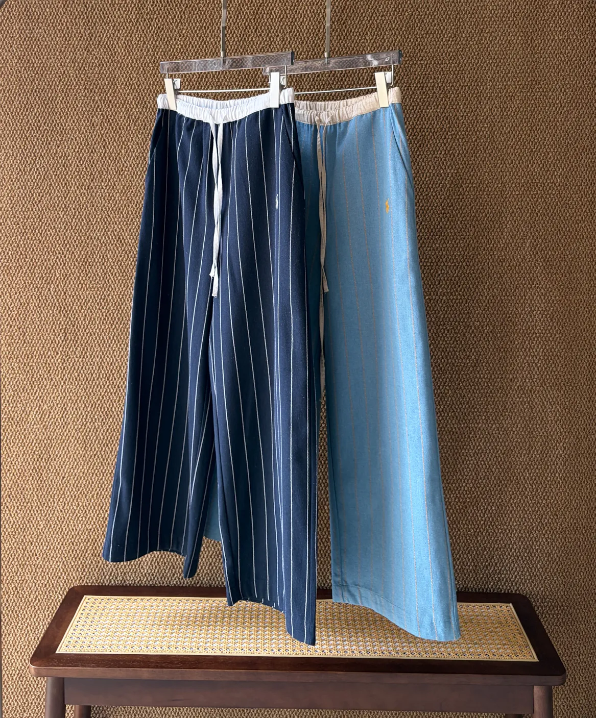 Wholesale Linen Cotton Trousers Vertical Stripe Wide Leg